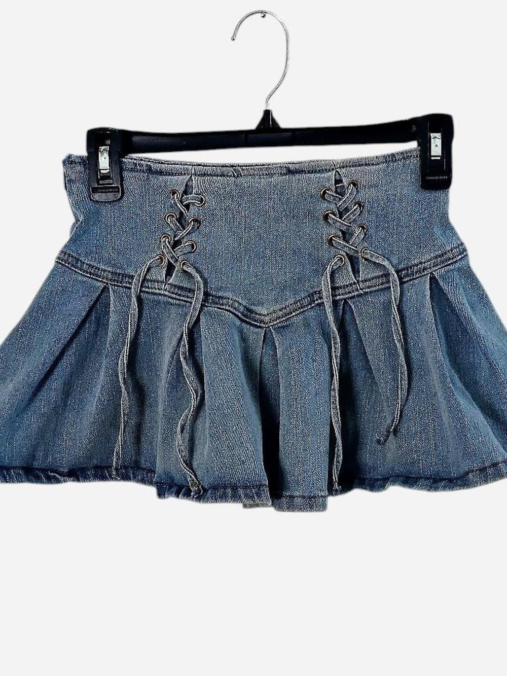 SHEIN Denim Lace-Up Pleated Mini Skirt - Blue